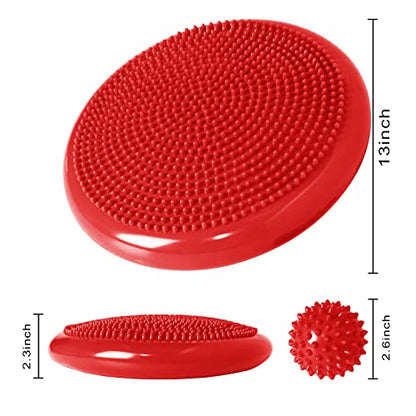 Wobble Cushion, Balance Disc, Wiggle Seat, Balance Pads for Physical Therapy, Stability Disc, Wobble Board for Dogs, Office, Sensory Kids, Classroom with Spiky Massage Ball - color: Red