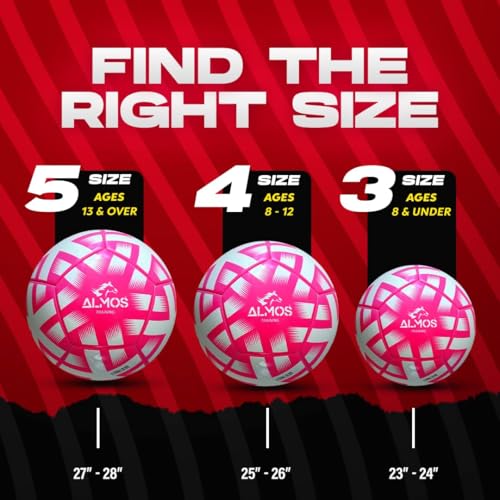 Almos Size 4 & 5 Soccer Ball for Adults, PVC Top Layer Laminated with EVA Foam, Training & Official Match Size Game Ball, Deflated Outdoor Pink Soccer Balls - size: 5