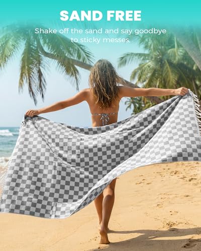 Checkered Plaid Turkish Bath Towel Beach Blanket Bathroom Essentials Swim Poolside Pool Accessories Swim Must Haves Hot Tub Spa Gadgets Adult Women Large Towel College Dorm Girl Student Things Stuff - color: 1pcs Grey