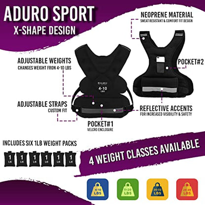 "Aduro Sport Adjustable Weighted Vest Workout Equipment, 4-10lbs/11-20lbs/20-32lbs/26-46lbs Body Weight Vest for Men, Women, Kids" - style: 4-10 Pounds (1.81KG-4.53KG)