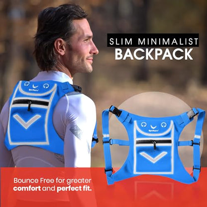 Running Mini Backpack Vest for Men & Women - Hi-viz gear, Holds Valuables, any Phone - Ideal for Fitness, Walking, Cycling! - color: Sky Blue