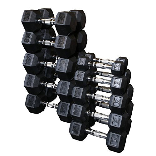 Body-Solid Rubber Coated Hexagon Dumbbells, Hand Weights For Men and Women, Weights Dumbbell for Strength Training, Body Building Home Gym Training Gear