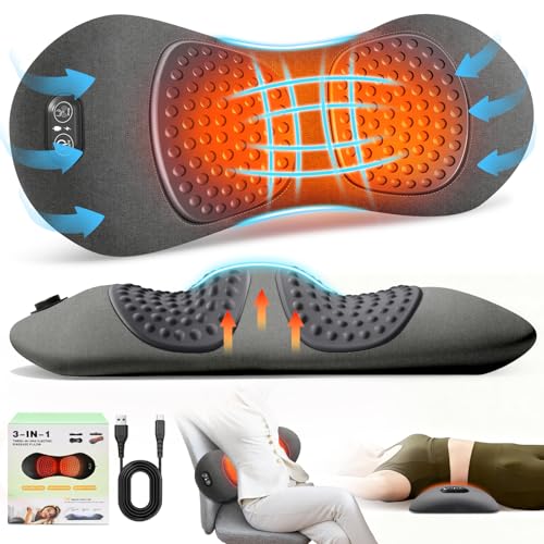 3-in-1 Electric Lumbar Support Pillow,Triple Fusion Back Massager with Heat,Vibration&Traction,Back Support Pillow for Bed and Chair,Lumbar Support Pillow for Lower Back Pain Relief&Spine Support-Gray
