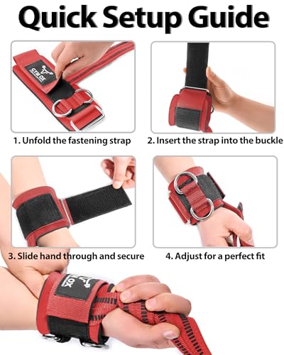 2-in-1 Weight Lifting Straps with D Ring, 7mm Neoprene Padded Wrist Support for Men & Women, Heavy Duty Gym Wrist Straps & Cable Machine Attachment for Gym, Powerlifting, Rows, Pull-ups