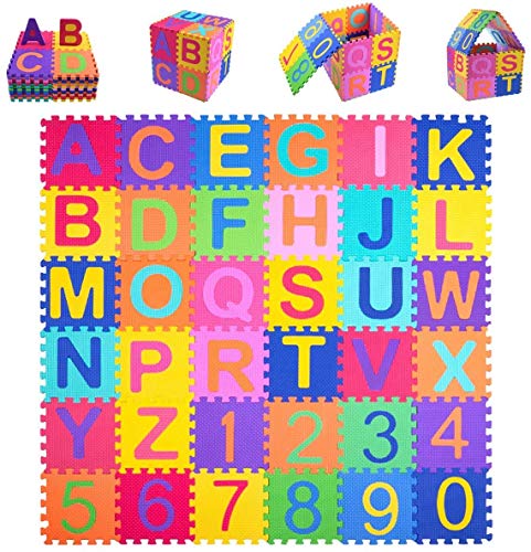 Kangler Kids Foam Puzzle Play Mat 5.9inch x 5.9inch (36-Piece Set) Interlocking EVA Floor Tiles with Alphabet and Numbers