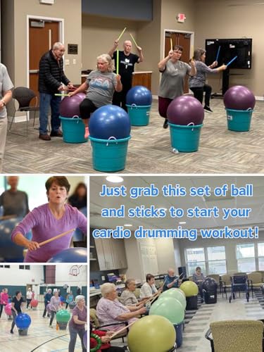 Cardio Drumming Set, 15.6" Exercise Ball with Pump & Cardio Drumming Sticks Adults Premium Aerobic Drumming Kit for Stability, Rhythm, Gymnastics - color: Purple