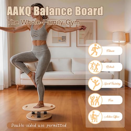 Wooden Balance Board – 400 lbs Capacity 360° Dynamic Spring Rebound Wobble Board Exercise Equipment Balance Trainer for Adults Kids Core Strengthening Standing Desk Physical Therapy Surf Training Home Workout