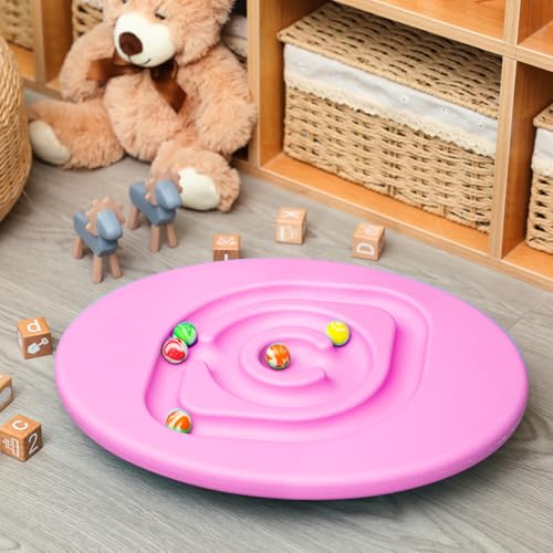 Kids Maze Balance Board Plastic Wobble Rocker Balance Board with Mini Balls Load 170lb for Balancing Exercise Equipment Game Boys Girls Physical Therapy 18.5 x 14.57 Inch(Pink,Round) - color: Pink, style: Round