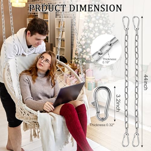 YOSE 2 Pack 44in Hanging Chair Chain with 4 Carabiners, 500LB Capacity Hanging Kits Heavy Duty Hanging Chair Hardware for Hammock Swing Punching Bags Sandbag