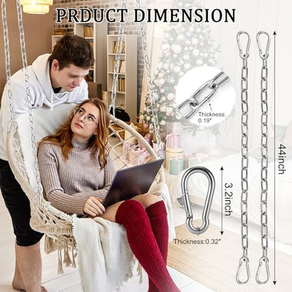 YOSE 2 Pack 44in Hanging Chair Chain with 4 Carabiners, 500LB Capacity Hanging Kits Heavy Duty Hanging Chair Hardware for Hammock Swing Punching Bags Sandbag
