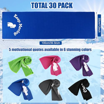 30 Pack Cooling Towels Bulk 40" x 12", Soft Quick Dry Microfiber Sweat Rag for Neck and Face, Inspirational Towel Gift for Football Team Workout, Swimming, Gym, Running, Yoga and Sports