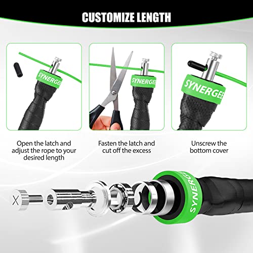 Synergee Electric Green Speed Jump Rope - (2) Adjustable 10 Ft Cable - Steel Ball Bearings - for Crossfit, MMA, Boxing & Fitness, Anti-Slip Handles.