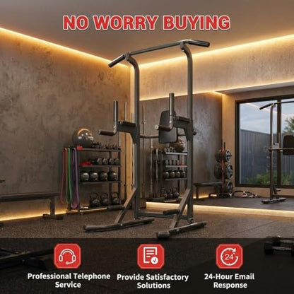 Power Tower, Heavy Duty Pull Up Bar 450LB Capacity, Multi-Functional Dip Station Adjustable Height, Strength Training Equipment Full Body for Home Gym, Pull-Ups, Dips & Leg Raises, Carbon Steel