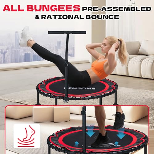 40/48" Foldable Rebounder Trampoline for Adults with Bungee, 450/550 LBS Quiet Indoor Mini Trampoline for Adults Fitness, Gym Workout, Home Exercise
