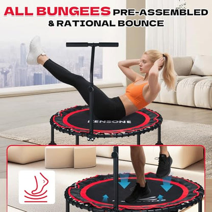 40/48" Foldable Rebounder Trampoline for Adults with Bungee, 450/550 LBS Quiet Indoor Mini Trampoline for Adults Fitness, Gym Workout, Home Exercise