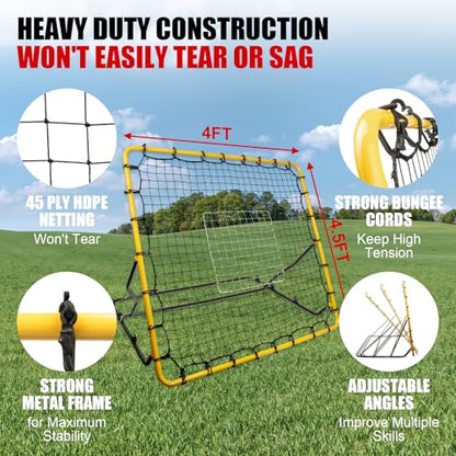 Baseball Rebounder Net, 4x4.5FT Bounce Back Net Fielding Trainer w/ 3 Adjustable Angles for Baseball and Softball Pitch Back Rebound Practice, UV & Weather Resistant Easy-Fold Design