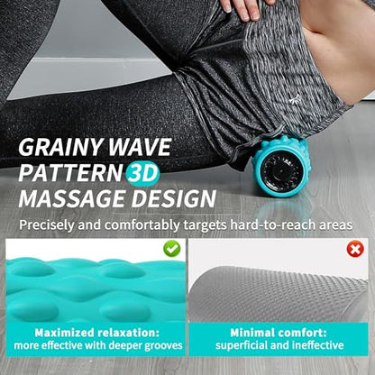 High-Density Vibrating Foam Roller Blue with 4 Customizable Speeds for Deep Tissue Massage, Muscle Recovery and Pain Relief -Rechargeable with Portable Bag