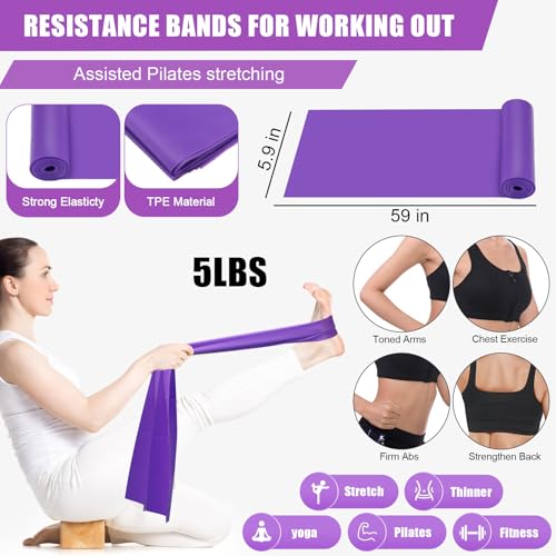 10 Pcs Pilates Ring Blocks Set for Women Home Yoga Equipment Accessories Pilates Ring Circle and Ball Workouts Gift Include Ball Yoga Circle Resistance Bands Block Straps Gym Bag - color: Purple