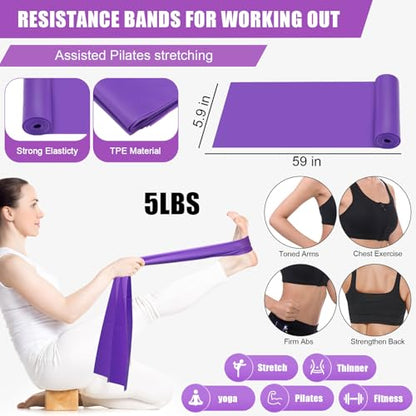10 Pcs Pilates Ring Blocks Set for Women Home Yoga Equipment Accessories Pilates Ring Circle and Ball Workouts Gift Include Ball Yoga Circle Resistance Bands Block Straps Gym Bag - color: Purple