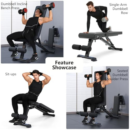 Adjustable Weight Bench, Foldable Workout Exercise Bench with Automatic Lock for Upright Incline Decline and Flat Full Body Exercise, Black