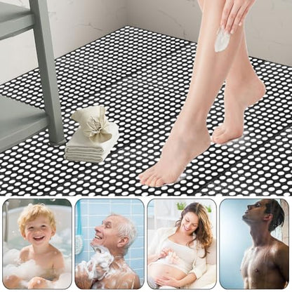 Interlocking Floor Tiles 12x12 Inch, 12 Pack Soft PVC Non-Slip Drainage Tiles with Holes for Bathroom, Pool Deck, Gym, Garage, Kitchen & Wet Areas, Easy Splicing Anti-Fatigue Mat (12)