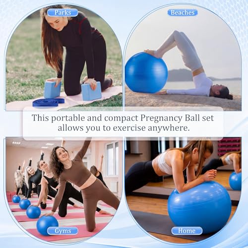 Pilates Set with 2 Yoga Exercise Balls (25.6”&9.8”), Yoga Block, Stretch Strap & Foot Pump, Stability Fitness Ball Kit for Home Gym Equipment Workout Pregnancy Physical Therapy