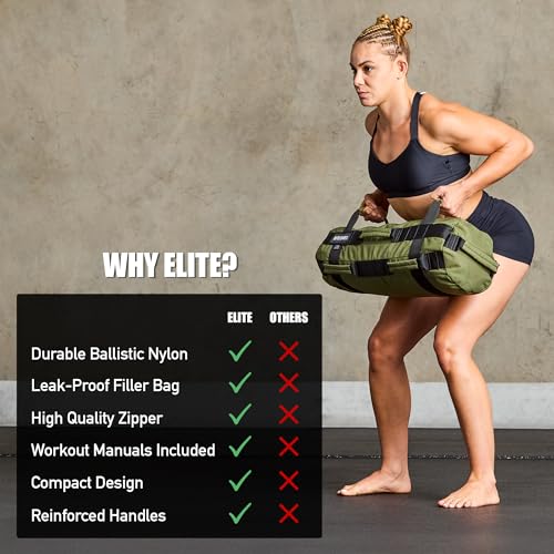 Elite Sports Workout Sandbag for Versatile, Intensive Core Muscles Fitness, Strength Training with Strategic Handle Placement (Unfilled)