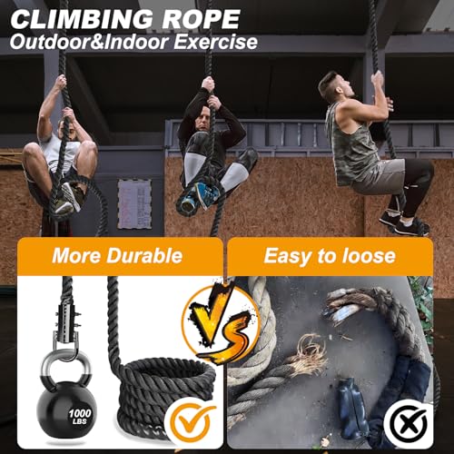 Climbing Rope Gym Workout - 1.5 Inch Dia 10FT 15FT 20FT 25FT 30FT 35FT 40FT 50FT Heavy Duty Work Out Rope Exercise Climbing Ropes for Adults Kids Fitness & Strength Training Outdoor & Indoor - Black