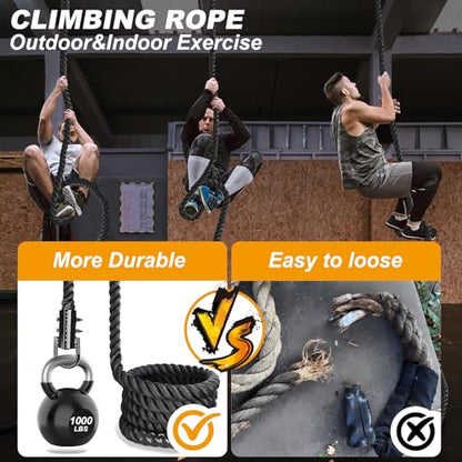 Climbing Rope Gym Workout - 1.5 Inch Dia 10FT 15FT 20FT 25FT 30FT 35FT 40FT 50FT Heavy Duty Work Out Rope Exercise Climbing Ropes for Adults Kids Fitness & Strength Training Outdoor & Indoor - Black