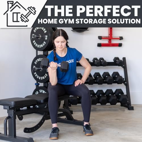Synergee Dumbbell Rack for Home Gym – 3 Tier Adjustable Weight Rack for Dumbbells – Space-Saving Storage Shelf – Available in 38" or 46" – Heavy Duty Steel Frame – Easy Assembly