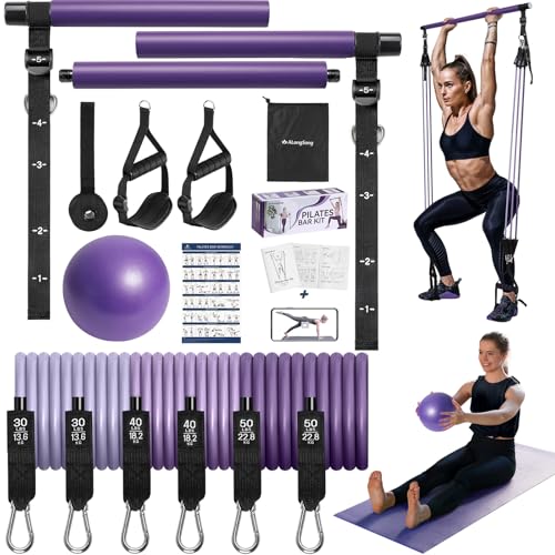 Upgraded Pilates Bar Kit with Resistance Bands Natural Latex for Women & Men, Heavy-Duty Stainless Steel Multifunctional Yoga Pilates Stick for Home Gym Exercise Fitness Equipment Full-Body Workouts