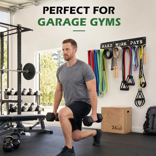 Home Gym Accessories Organization Storage Rack Equipment For Home 8 Hook Wall Hanger Display Gear Barbells Resistance Bands Jump Ropes Lifting Belt Hanger Accessories Hardware Included