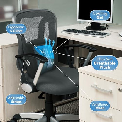 Samsonite Cooling Memory Foam Lumbar Support Pillow for Office Chair, Gaming Chair & Car Seat Automotive Ergonomic Back Cushion, Home Office Essentials, Sitting Comfort and Posture Relief Back Support