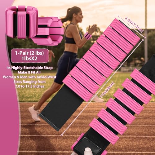 Pilates Wrist and Ankle Weights for Women - Adjustable Weighted Bangles for Men, 2 lbs Weighted Arm Bands Foot Leg Weights for Walking, Yoga, Training, Exercise, Running, Set of 2 (1LB Each) - color: Rose Red