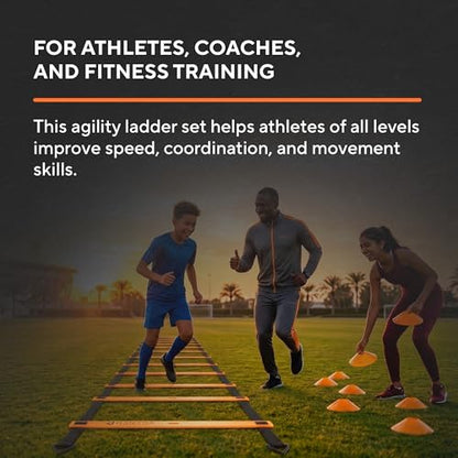 Agility Ladder Set, 12-Rung Speed Ladder + Training Cones, Soccer Training Equipment, Footwork Drills Kit, Speed & Agility Equipment, Football Practice Equipment, Basketball Gear