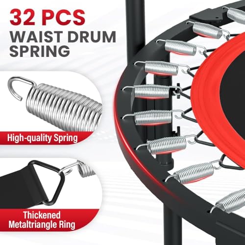 40'' Fitness Trampoline with 4 Levels Height Adjustable Foam Handle, Foldable Mini Rebounder for Adults Home Indoor Workout, 6-Leg Exercise Trampoline, Max Load 330lbs