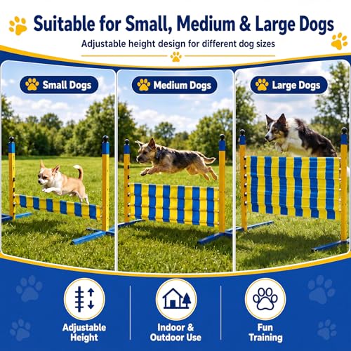 Dog Agility Jump Set, Metal Adjustable Dog Agility Equipment with 9 Height Levels, Extra Stable Foldable Dog-Hurdle Training Equipment for Backyard&Indoor Hurdles Jump, Carrying Bag Included