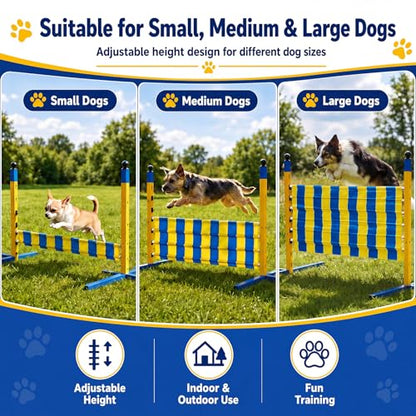 Dog Agility Jump Set, Metal Adjustable Dog Agility Equipment with 9 Height Levels, Extra Stable Foldable Dog-Hurdle Training Equipment for Backyard&Indoor Hurdles Jump, Carrying Bag Included