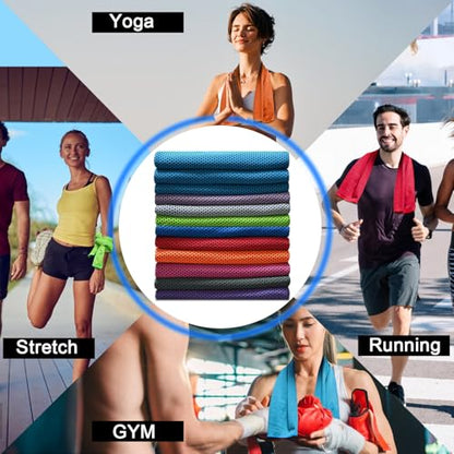 12 Pack Cooling Towels, 32 x 12 Inch Microfiber Ice Towels, Soft and Breathable Neck and Face Cooling Towels, Sweat Wicking Towels for Yoga, Running, Gym, Workout, Outdoor Exercise, 10 Colors