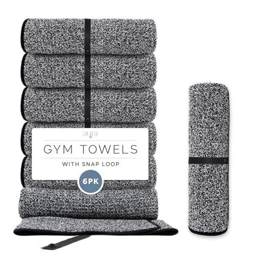 S&T INC. Microfiber Gym Towels with Snappable Hang Loop, Quick-Dry Workout, Yoga & Sports Towels, Soft Absorbent Towels for Gym, Travel & Home, 16 x 27 Inches, 6 Pack