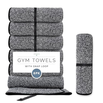 S&T INC. Microfiber Gym Towels with Snappable Hang Loop, Quick-Dry Workout, Yoga & Sports Towels, Soft Absorbent Towels for Gym, Travel & Home, 16 x 27 Inches, 6 Pack