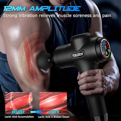 TOLOCO Massage Gun Deep Tissue, Percussion Massage Gun with 10 Replacement Heads, Super Quiet Portable Electric Massager for Athletes, Relax, Fathers Day Dad Gifts, Black - color: Black