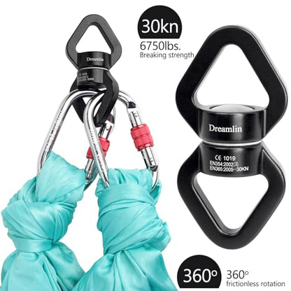 Aerial Silks Hardware Kit 30 KN Swing Swivel Aerial Yoga Hammock Rigging Aluminum Swivel Aerial Hoop Lyra Rotational Device Hanging Accessory - color: Black set 2