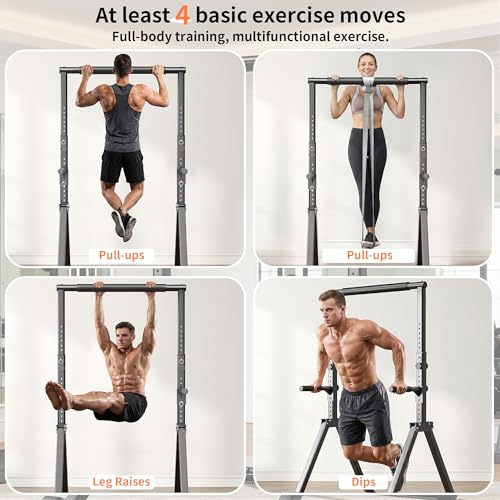 Foldable Power Tower Dip Station for Pull Ups, 66.1"-84.6" 12 Level 700 LBS, Adjustable Dip Handles & Assistance Bands Foldable Home Gym Equipment - color: 66"-85" with Dual Dip Handles & Assistance Bands