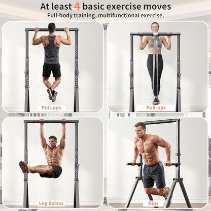 Foldable Power Tower Dip Station for Pull Ups, 66.1"-84.6" 12 Level 700 LBS, Adjustable Dip Handles & Assistance Bands Foldable Home Gym Equipment - color: 66"-85" with Dual Dip Handles & Assistance Bands