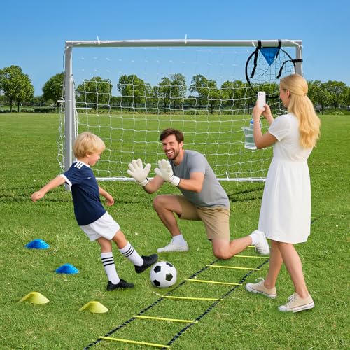 Soccer Goals for Backyard Soccer Goal 12x6 Big 10x6.5 8x6 6x4FT Soccer Goals for Youth Adults and Kids Large Metal 2" Goal Post with Agility Ladder and Target Net Soccer Cones Practice Equipment