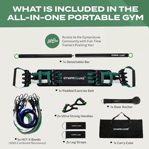 Portable Gym - Resistance Exercise Band Set - 200LBS Resistance Bands for Men & Women - Multi Gym Fitness Equipment & Pilates Bar for Home Workout
