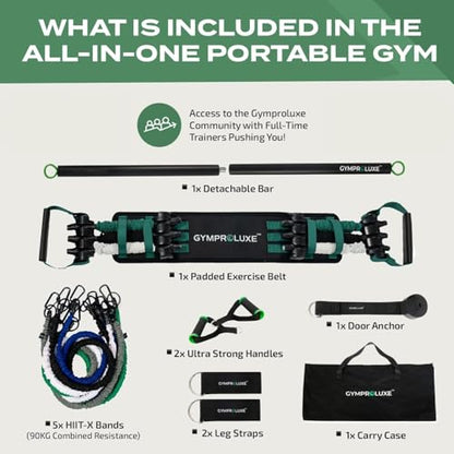 Portable Gym - Resistance Exercise Band Set - 200LBS Resistance Bands for Men & Women - Multi Gym Fitness Equipment & Pilates Bar for Home Workout