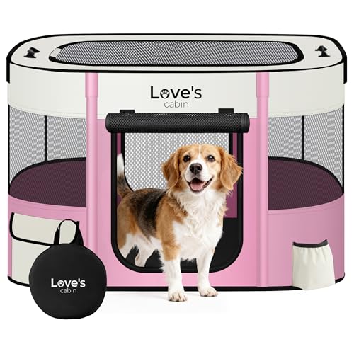 Love's cabin Pet Puppy Dog Playpen, Large Dog Tent Crates Cage Indoor/Outdoor, Portable Exercise Playpen for Cat, Foldable Pop Up Dog Kennel Playpen with Carring Case (L, Light Pink) - color: Light Pink, style: Large