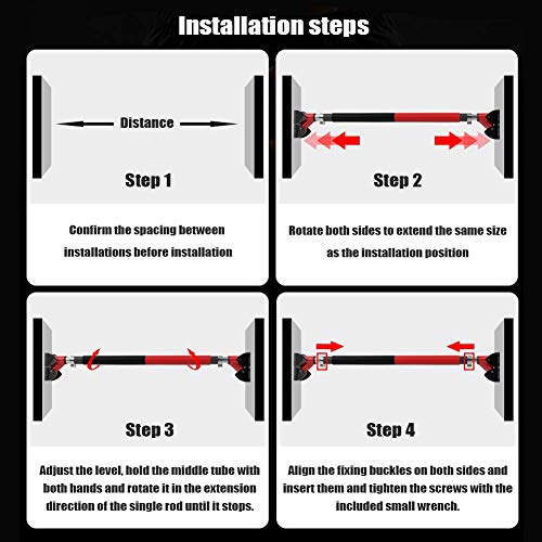 Pull Up Bar No Screw Installation Doorway Adjustable Chin Up Bar Fits Indoor Fitness Workout Stretch,with Safety Buckle&Comfortable Handle Not Hurt The Wall,Maximum Load 500Kg